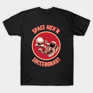 Socceronaut Space Kick'n | Astronaut Kicking The Moon T-Shirt